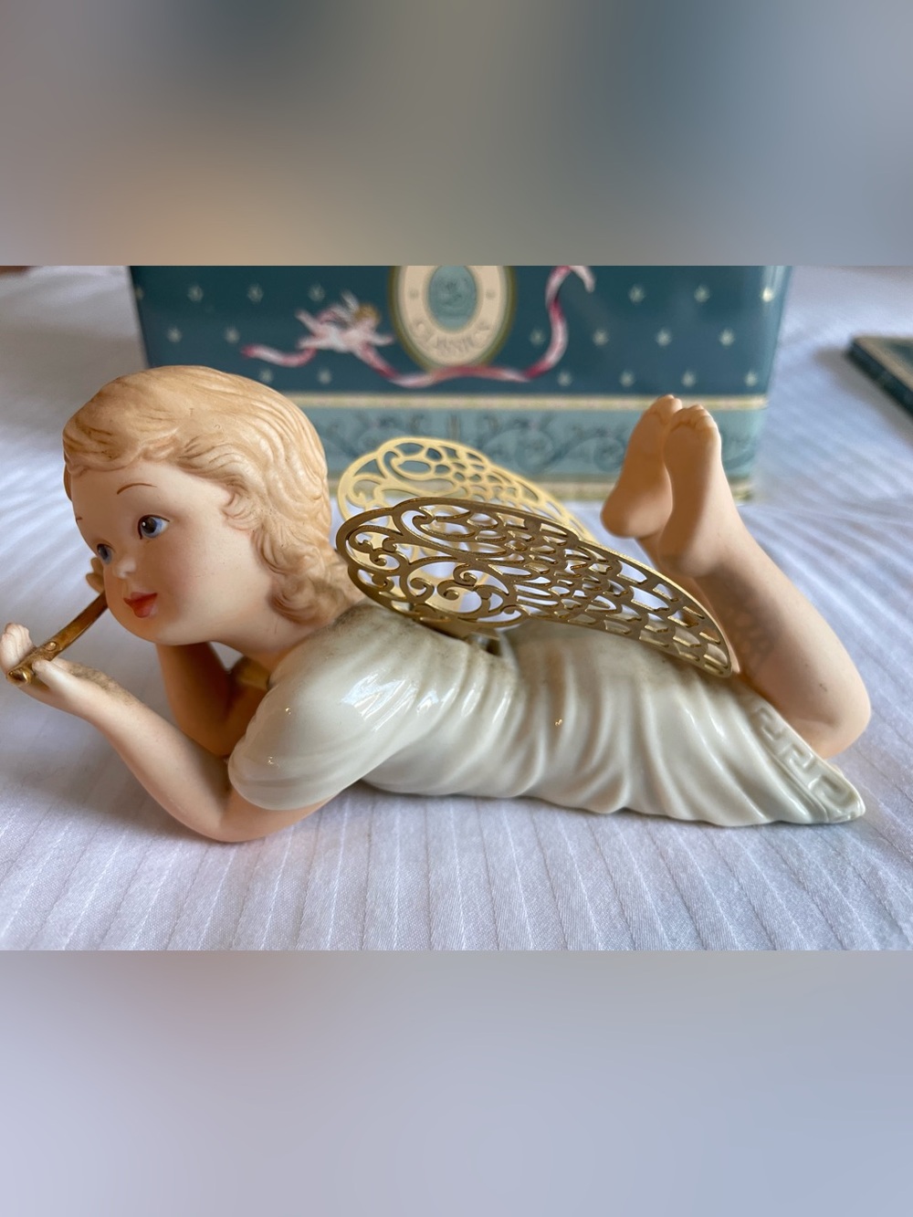 Lenox Little Graces Happiness Collectible Gold and Cream Cherub Figurine
